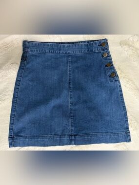 Harper Blue Denim Skirt with Button Hem Detail
